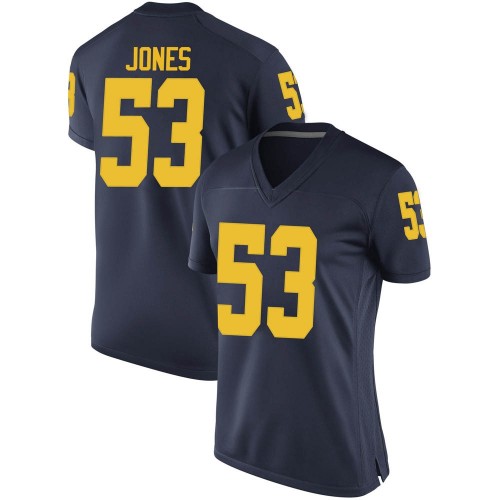Trente Jones Michigan Wolverines Women's NCAA #53 Navy Game Brand Jordan College Stitched Football Jersey QRH4754KG